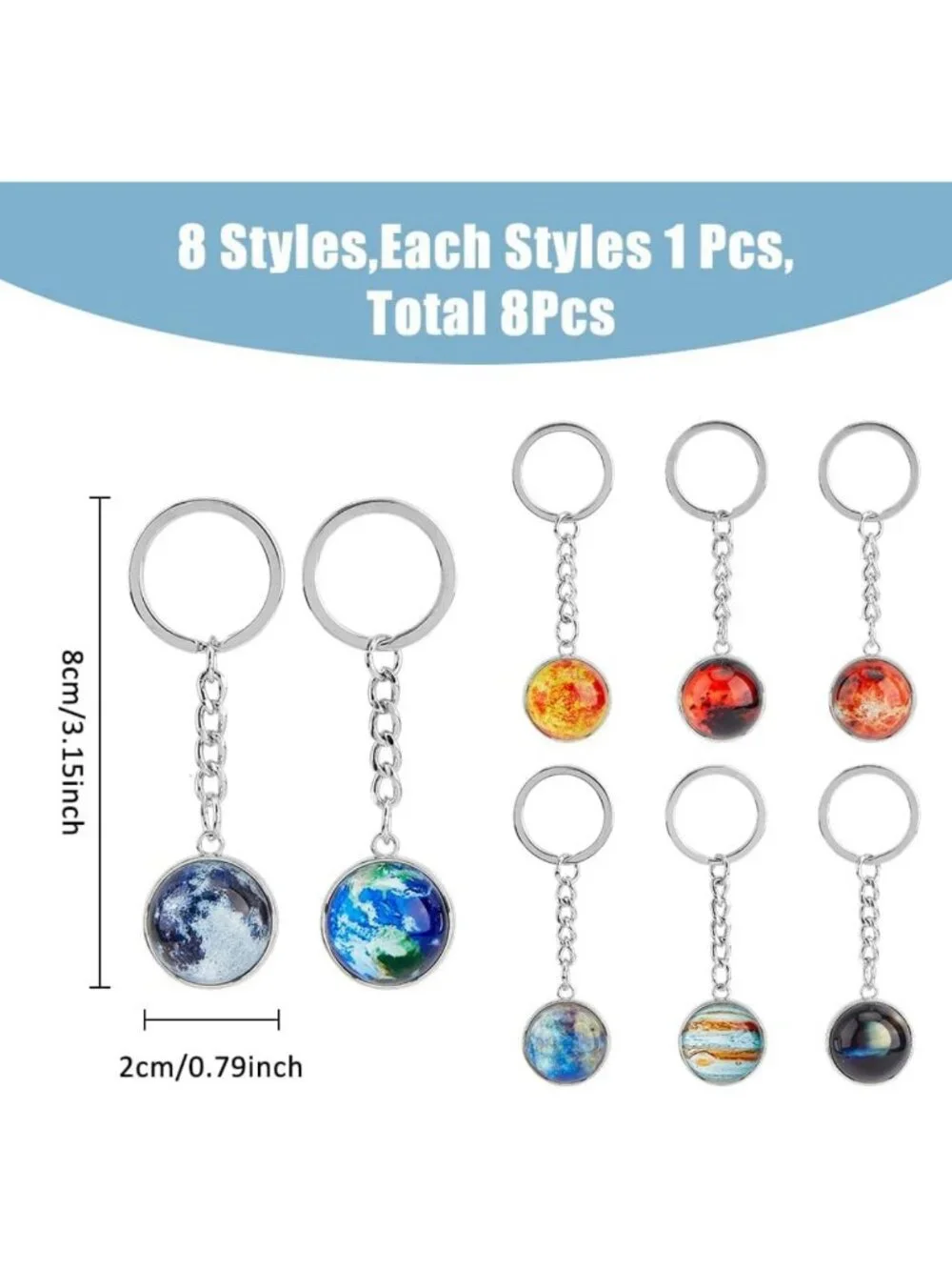 Glow in the Dark Planet Keychain Set - 8Pcs Solar System Keyring for Bags & DIY